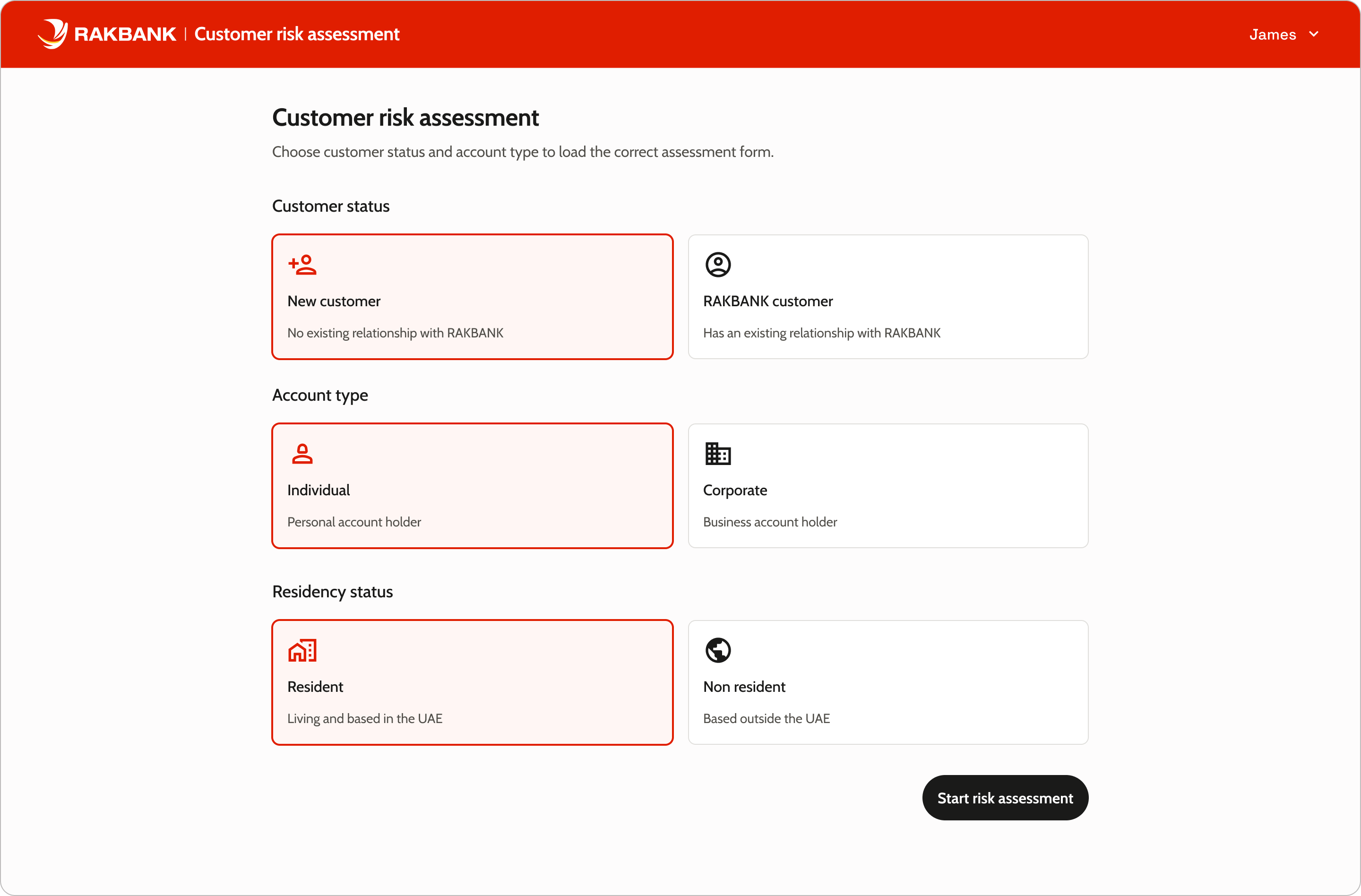 Customer risk assessment, classification screen
