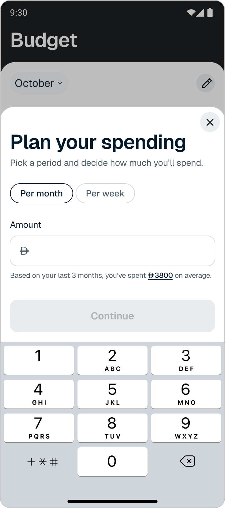 Budget flow, plan your spending, set period and amount