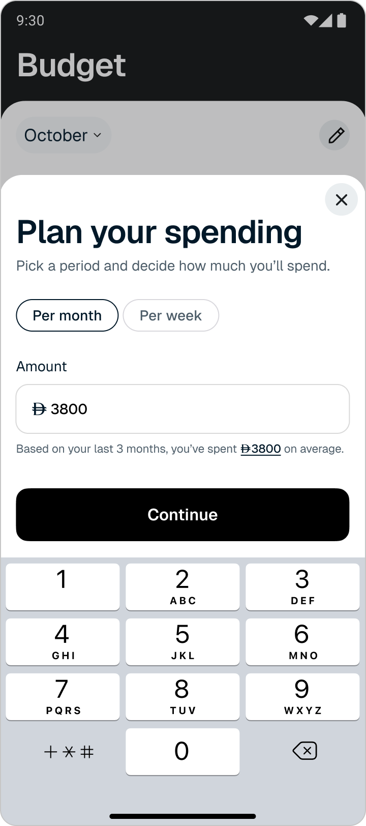 Budget flow, amount entered