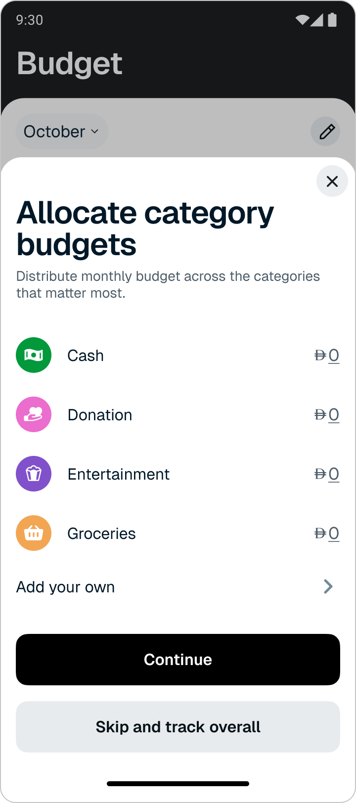 Budget flow, allocate category budgets