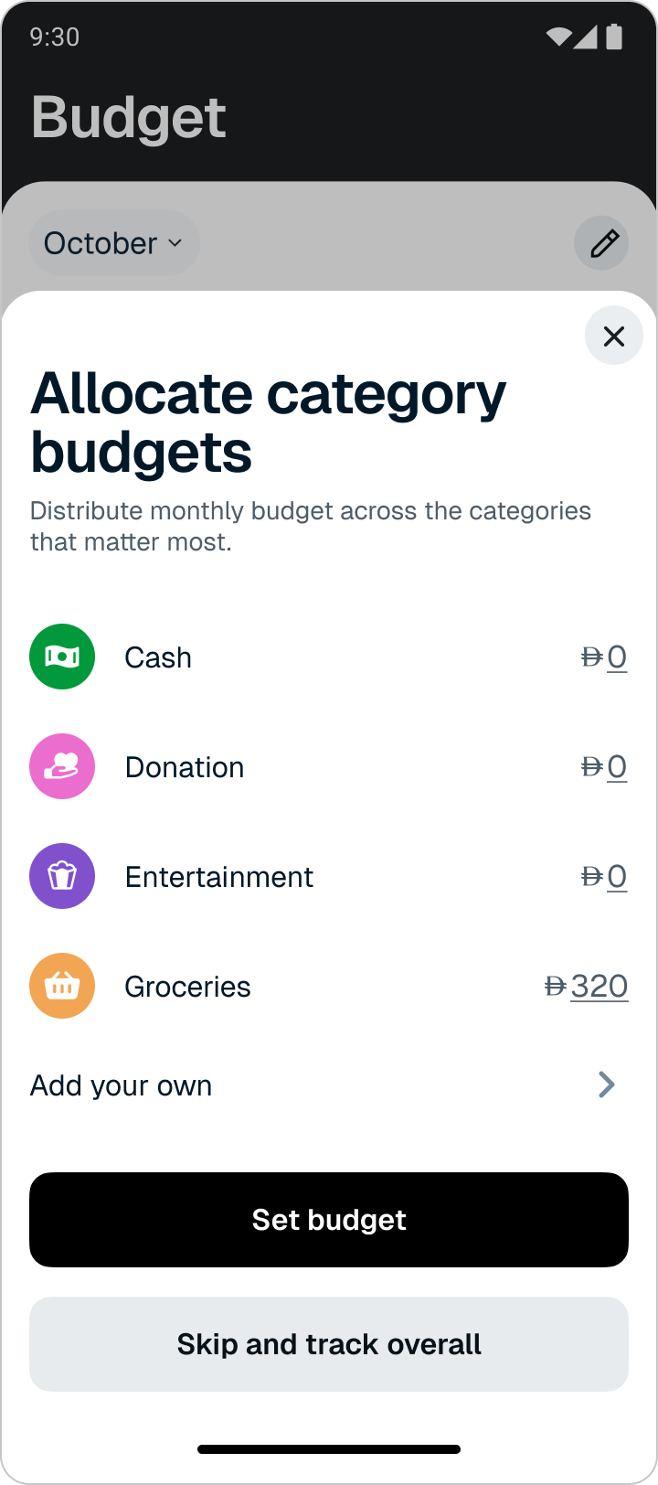 Budget flow, category budgets allocated