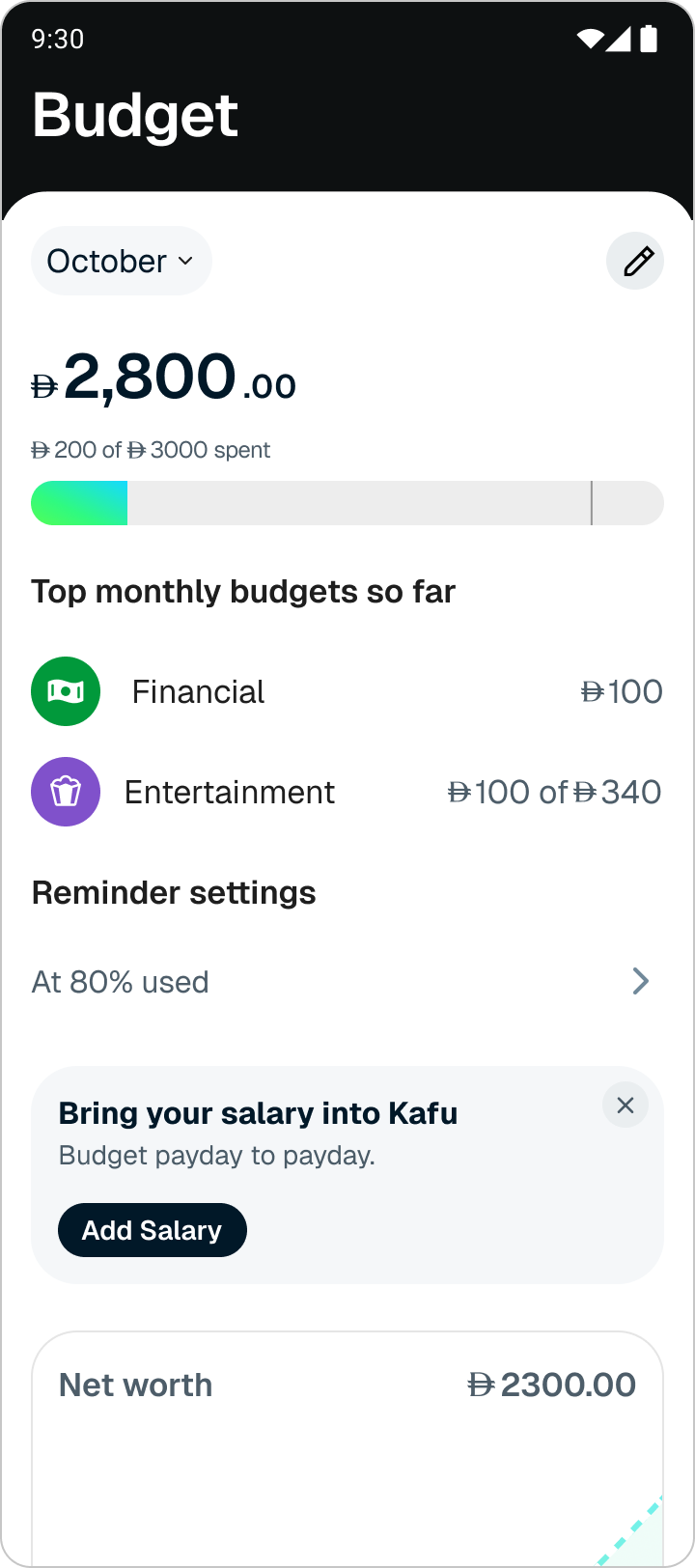 Budget flow, track the live cycle on the home screen